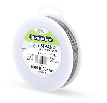 Beadalon 7 Strand Stainless Steel Bead Stringing Wire, 0.018 in / 0.46 mm, Bright, 1000 ft / 305 m