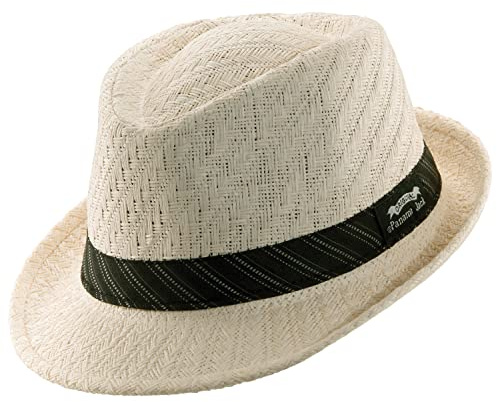 Panama Jack Weaved Toyo Fedora with Striped Black Band (Ivory, Medium)