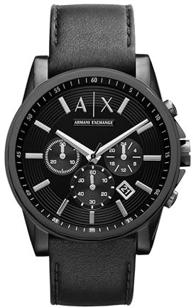 ARMANI EXCHANGE Outerbanks Men's Quartz Watch with Black Dial and Black Leather Strap AX2098