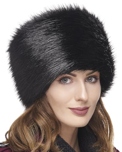 Futrzane Classic Gorro Cosaco - Gorro Ruso Mujer - Cossack Pelo Piel Sintetica (M, Negro Classic)
