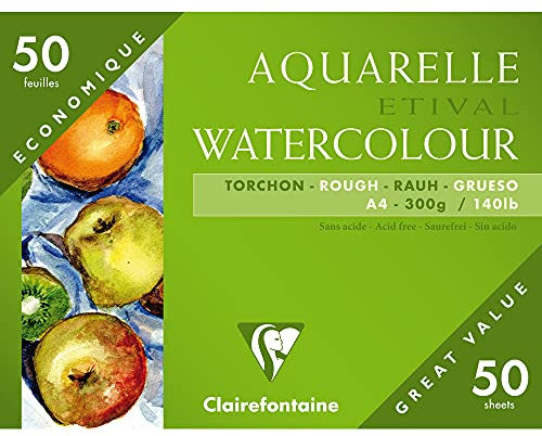 Clairefontaine 96465C Grobkorn Torchon Etival Aquarellpapier Mappe (mit 55 Bögen, 100% Zellulose, Großverpackung, besonders geeignet für Schüler oder Anfänger, DIN A4 21 x 29,7 cm, 250 g) weiß