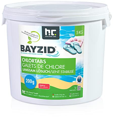 Höfer Chemie Pool Chlor Tabletten langsam löslich 200g 4 x 5 kg Bayzid - zur dauerhaften Chlorung von Pool und Schwimmbad - Hochwirksam gegen Bakterien und Pilze