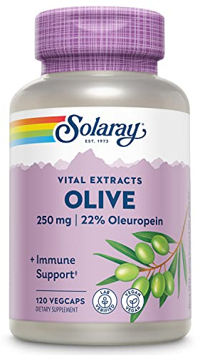 SOLARAY Olive 250mg - Olive Leaf Extract Capsules with 22% Oleuropein, Plus Lemon Balm - Polyphenols Supplement for Wellness Support - Vegan, 60-Day Guarantee, Lab Verified - 120 Servings, 120 VegCaps