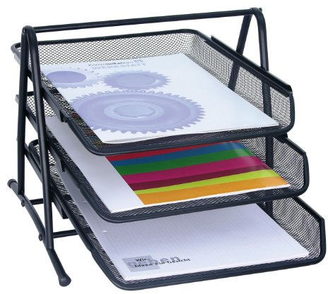 Wedo 65801 Brevfack kontor (från trådmetall, 3 fack, passar upp till C4-format, 35 x 30 x 27 cm) svart