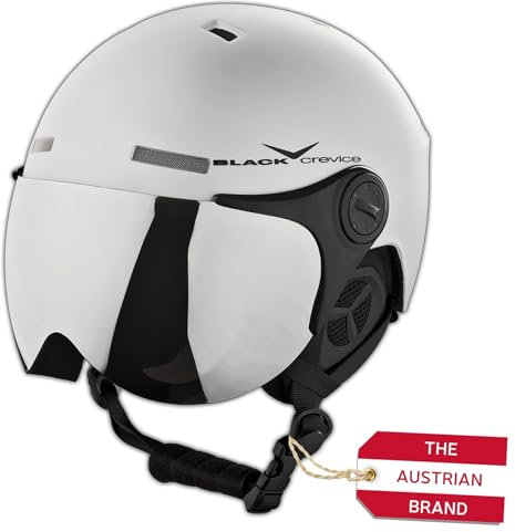 BLACK CREVICE Erwachsenen Skihelm im Pilotenstyle mit zusätzlichem orangem Wechselvisier, Matt Silver/Black
