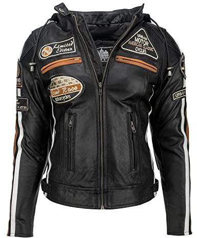URBAN 5884 Motorradjacke Damen Mit Protektoren, Damenjacke aus Lammleder, Protektoren für Rücken, Schultern und Ellenbogen | Schwarz | L