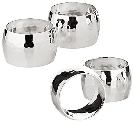 EDZARD 4er Set Serviettenring Flux, gehämmert, edel versilbert, Durchmesser 4 cm