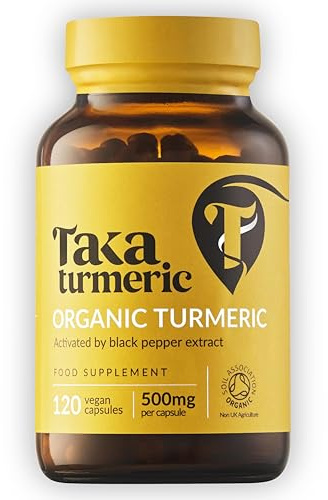 Taka Turmeric, 120 Caps Organic Turmeric with Black Pepper Extract Tumeric Curcumin Supplement, High Strength Tumeric Capsules with Curcumin and Black Pepper, Vegan, Recyclable Packaging