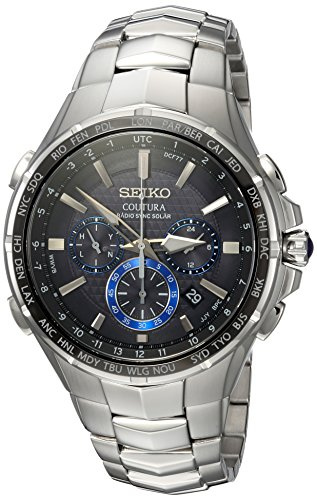 SEIKO Solar Chronograph Watch - Coutura Collection, Stainless Steel, Black Dial, Lumibrite Hands & Markers, Date Calendar