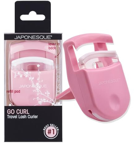 JAPONESQUE Piegaciglia - Rosa Pinzette per ciglia in plastica per il trucco da viaggio - Viene fornito con un ricambio bonus