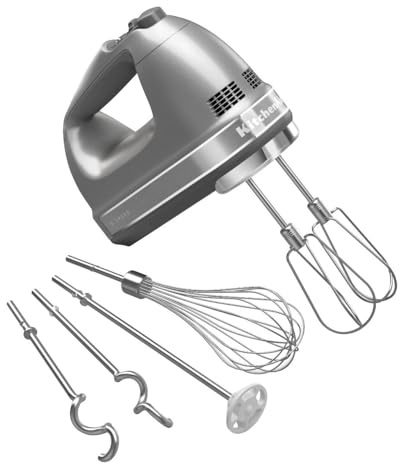 KitchenAid 9-Speed Digital Hand Mixer with Turbo Beater II Accessories and Pro Whisk - Contour Silver
