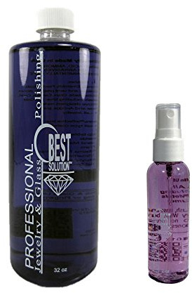 Best Solution Silver Gold Diamonds Costume Jewelry Cleaner 32oz Bottle w/ 2oz Travel Spray Bottle