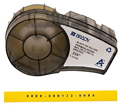 Brady Ruban d'Étiquette PermaSleeve en Polyoléfine Thermorétractable pour Imprimantes M210 & M211 - Étiquetage Câbles et Fils - Noir sur Jaune (8,5 mm x 2,1 m) - M21-187-C-342-YL