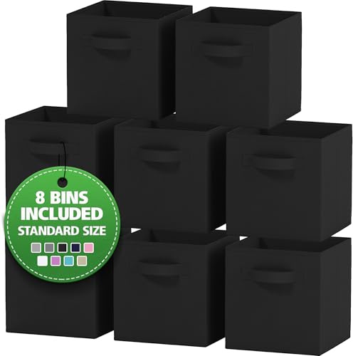 Royexe Storage Cubes Pack Of 8 - Standard Size Cube Storage Bin 10.5x10.5x11 With Dual Handles For Easy Carrying- Fabric Storage Bins Collapsible (Black)