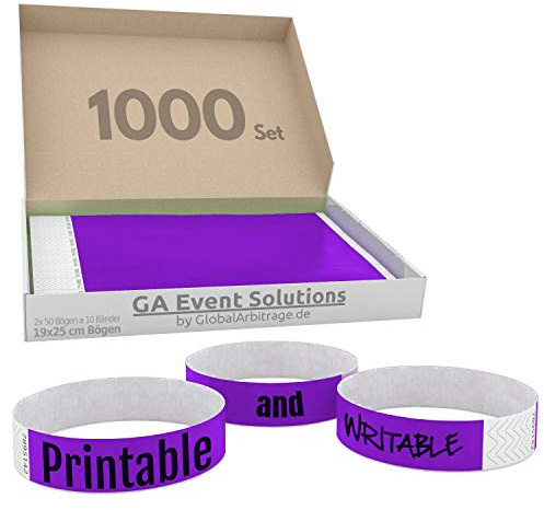 Bracelets d’admission GA Event Solutions en Tyvek, 1000 pièces, violet