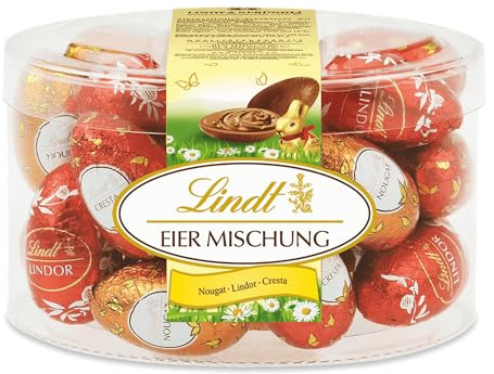 Lindt Schokoladen Eier Mischung | 450g Beutel | 9x LINDOR Vollmilch, 8x Nougat, 8x Cresta | Bunte Schokoeier Vielfalt zu Ostern | Osterschokolade | Schokoladengeschenk | Feine Ostereier