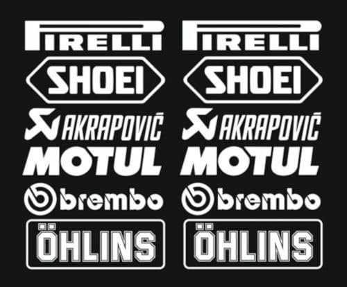 Aufkleber im Set, Nr. 3 (12 Aufkleber, weiß), Pirelli Akrapovic Logo, 16 cm, Tuning-Aufkleber für Auto, Motorrad, Pickup