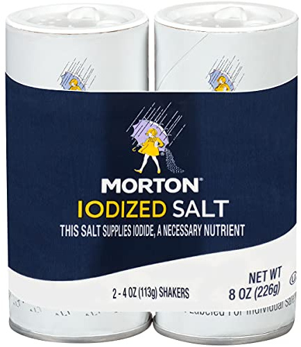 Morton Iodized Salt Shaker, (8 oz) 2-pack, Supplies Iodide, Table Salt, Great for Camping, Pantry Essential