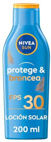 NIVEA SUN Protege & Broncea Leche Solar Activadora del Bronceado FP30 (1 x 200 ml), potenciador del bronceado resistente al agua, crema bronceadora, protección solar alta