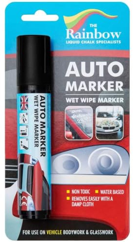 Window Markers for Glass Washable Car Window Paint Pen- Dry Erase Liquid Chalk Marker Car Decorations on All Surfaces, Tire, Windshield - Auto Marker, Autowriter, Rain Resistant (Black, Jumbo Tip)