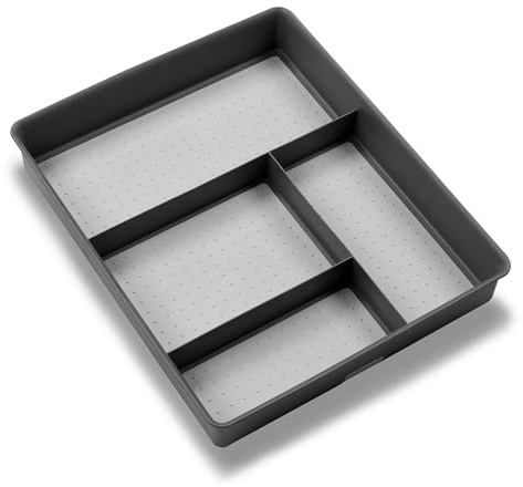 madesmart 4 Compartment Drawer Organizer, Multi Purpose Storage for Utensils, Office Tools, Cords, & Small Household Items, Tech Accessories, Arts & Crafts Supplies, Non Slip Lining, Granite