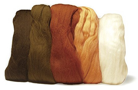 Rayher 5365400 Merino-Kammzug, superfein, 19 mic, 5x10g Sortiert, SB-Btl 50g, Braun-Töne