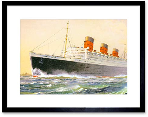 Painting Ship Sail Boat Rms Queen Mary Black Framed Art Print Picture B12X12580