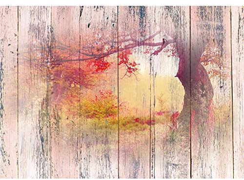 Runa Art Fototapete Wald Holzoptik 352 x 250 cm Vlies Tapeten XXL Moderne Wandtapete Wohnzimmer Schlafzimmer Rosa Rot 9112011c