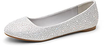 DREAM PAIRS Womens Ballet Flat Slip-on Rhinestone Ballerina Pumps Shoes Loafers,Size 7.5,Silver,Sole-Shine