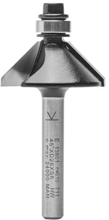 ENT 13801 Fasefräser HW, Schaft (S) 6 mm, Durchmesser (D) 28,6 mm, NL 10,5 mm, E 45°, SL 32 mm, mit Kugellager