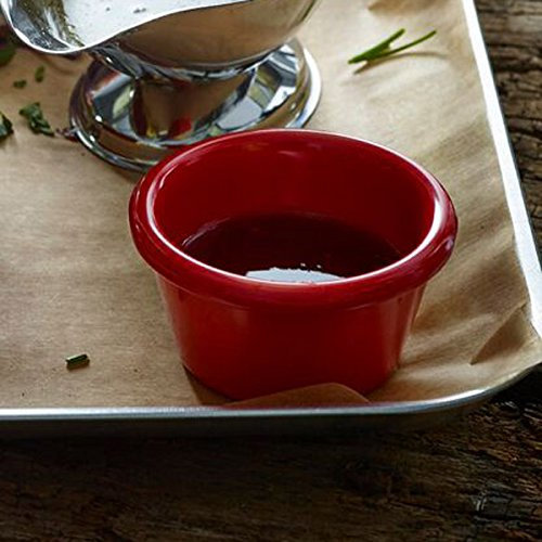Red Melamine Ramekin 3oz / 85ml - Set of 12 - Plastic Condiment Sauce Pot for Dips and Butter