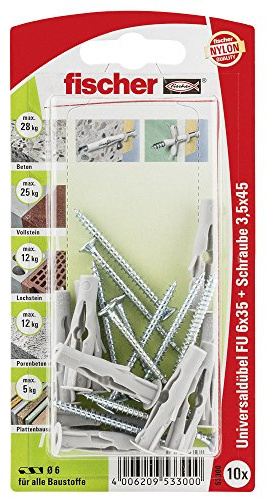 Fischer 053300 53300 SK SB-Karte, Inhalt Universaldübel FU 6 x 35, 10 x Spanplattenschrauben 3,5 x 45, 6x35