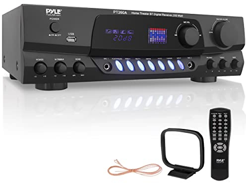 Pyle 200W Home Audio Power Amplifier - Stereo Receiver with AM/FM Tuner - 2 Mic Inputs with Echo - Digital Display - EQ Controls - Remote Control - Ideal for Karaoke & Home Entertainment - PT260A