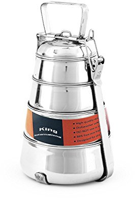 King International Boîte à bento indienne en métal et acier inoxydable, boîte à tiffin pyramide, boîte à déjeuner, 15 cm (4 niveaux)