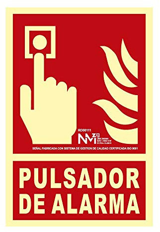 Normaluz RD00111 RD00111-Señal Luminiscente Homologada Pulsador de Alarma Clase B PVC 0,7mm 21x30cm, Rojo