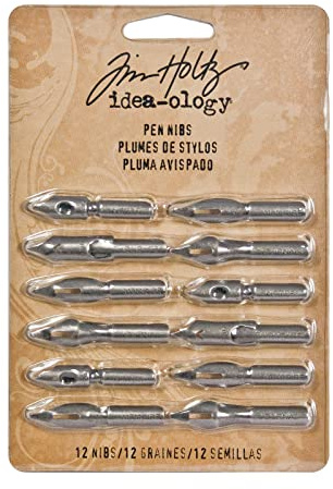Tim Holtz Idea-Ology Metal Pen Nibs, 12 per Pack, Various Sizes, Decorative, TH92909, White