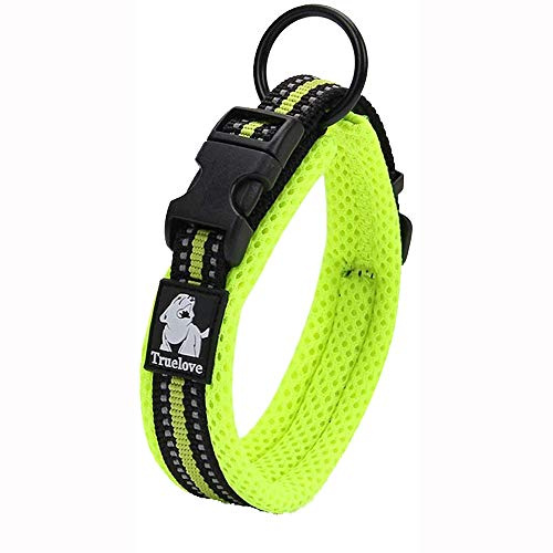 Truelove Hundträningshalsband TLC5011 reflekterande premiumspänne nylonband husdjur hundhalsband, högkvalitativt nylonband ingen kvävning grundläggande halsband nu tillgängliga (XS, neongul)