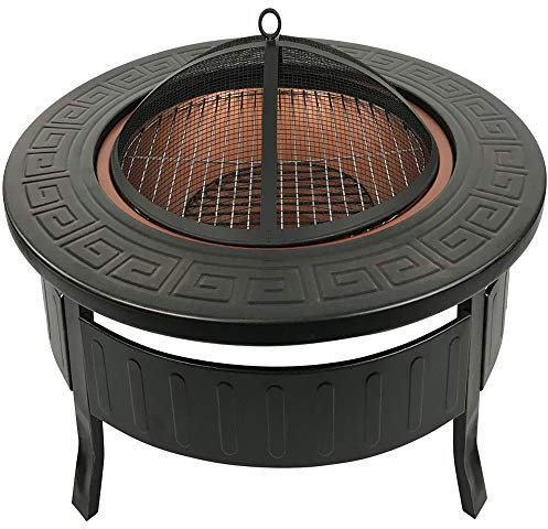 Brasero RayGar 3 en 1 - Feu en extérieur, barbecue et bac à glaçons - En métal - Housse de protection incluse FP34 noir