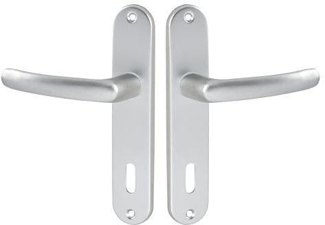 Vachette Set de Poignée de Porte sur Petite Plaque - Version Clé L, Porte de Chambre, Bureau - Entraxe 165 mm - Système de Pose Facile - Aluminium Résistant - Finition Argent - Garantie 2 Ans