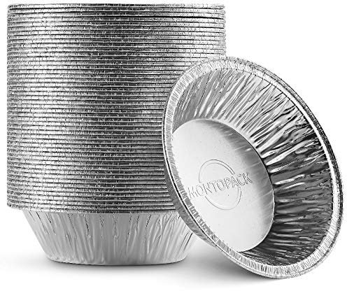 MontoPack Disposable 5 Aluminum Foil Pie/Tart Pan (50 Pack) | 5 Inch Round Cake Pan for Baking Personal Mini Pies, Homemade Cakes & Quiche | Oven Safe Foil Tins Easily Stack & Store, Freeze & Reheat