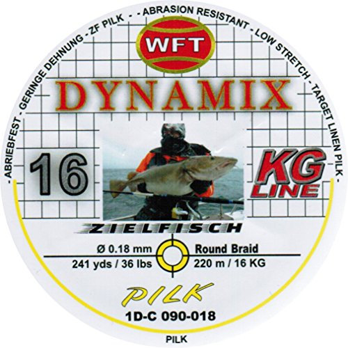 WFT Round Dynamix Pilk Yellow 220m, geflochtene Schnur zum Meeresangeln, Angelschnur für Norwegen, Durchmesser/Tragkraft:0.18mm / 16kg Tragkraft
