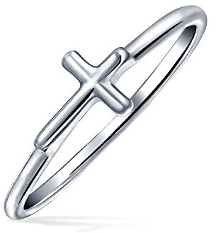 Bling Jewelry Minimalista Simple Midi Nudillo Delgado 1Mm Banda Apilable Lado Religioso Cruz Anillo Para Adolescentes .925 Plata Esterlina