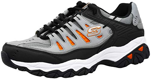 Skechers Men's Afterburn M. Fit Fashion Sneakers – Leather Upper, Memory Foam Insole, Rubber Outsole, Charcoal/Gray, 10.5 X-Wide