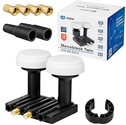 Monoblock LNB 0,1 dB LNC direkt 2 Sat Astra 19,2° Hotbird 13° Full HD TV 3D Ultra HD 4K + F-kontakt förgylld GRATIS till Twin Monoblock HB-Monoblock-Twin
