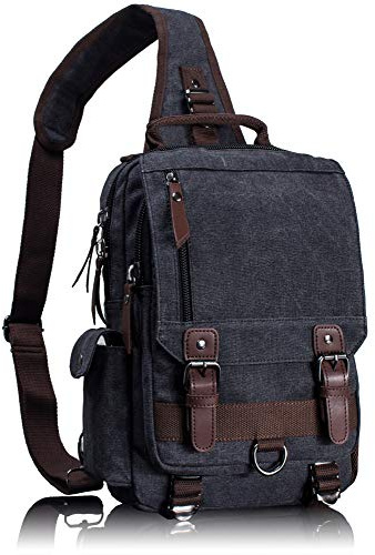 Leaper Retro Canvas Messenger Bag for Men Crossbody Bag Sling Bag Women Shoulder Bag Crossbody Handbags Mens Satchel Black, L
