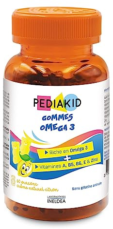 PEDIAKID - Gommes Oméga 3 - Formule Naturelle au Délicieux Arôme de Citron - Soutient les Fonctions Cognitives - Favorise la Croissance et le Développement Cérébral