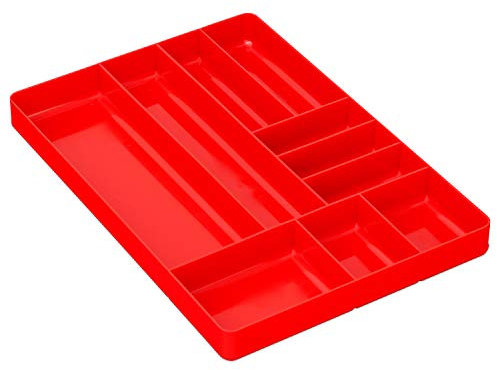 Ernst Manufacturing 10 Compartment Drawer Organizer: Heavy Duty Stackable Tray for Automotive Garage Tool Organization - Low-Profile Toolbox Storage - Nuts and Bolts, Tools, Parts, Easy to Clean - Red