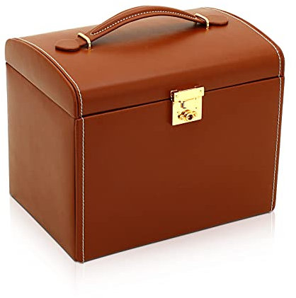 Friedrich|23, Schmuckkoffer, Cordoba, Leder, 26 x 18,5 x 23 cm, Eckig, Abschließbar, Mit Spiegel, Braun, 26391-3