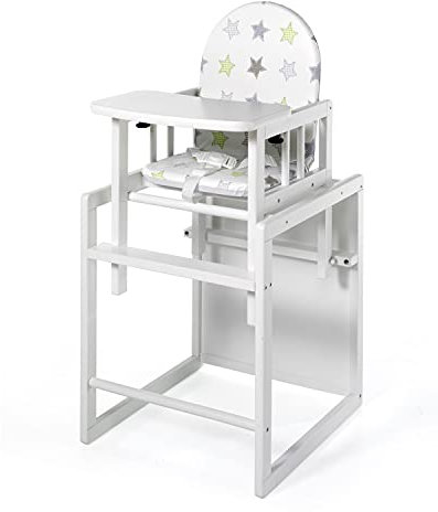 Geuther Hochstuhl NICO Baby Hochstuhl mit Tisch Babystuhl mit 3-Punkt Sicherheitsgurt Rückenteil Fußtrittbrett & gepolsterte Sitzfläche schadstofffreies Kinderzimmerzubehör Weiß