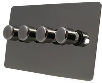 Light Dimmer Switch 4 Gang 2 Way 10 Amp 400W - Polished Black Nickel - Flat